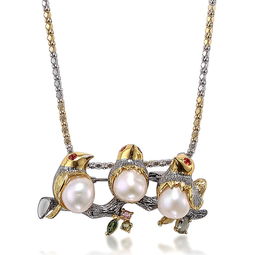 湯河店 925銀鑲嵌珠寶首飾設計款動物珍珠吊墜胸針，點亮女性優雅氣質